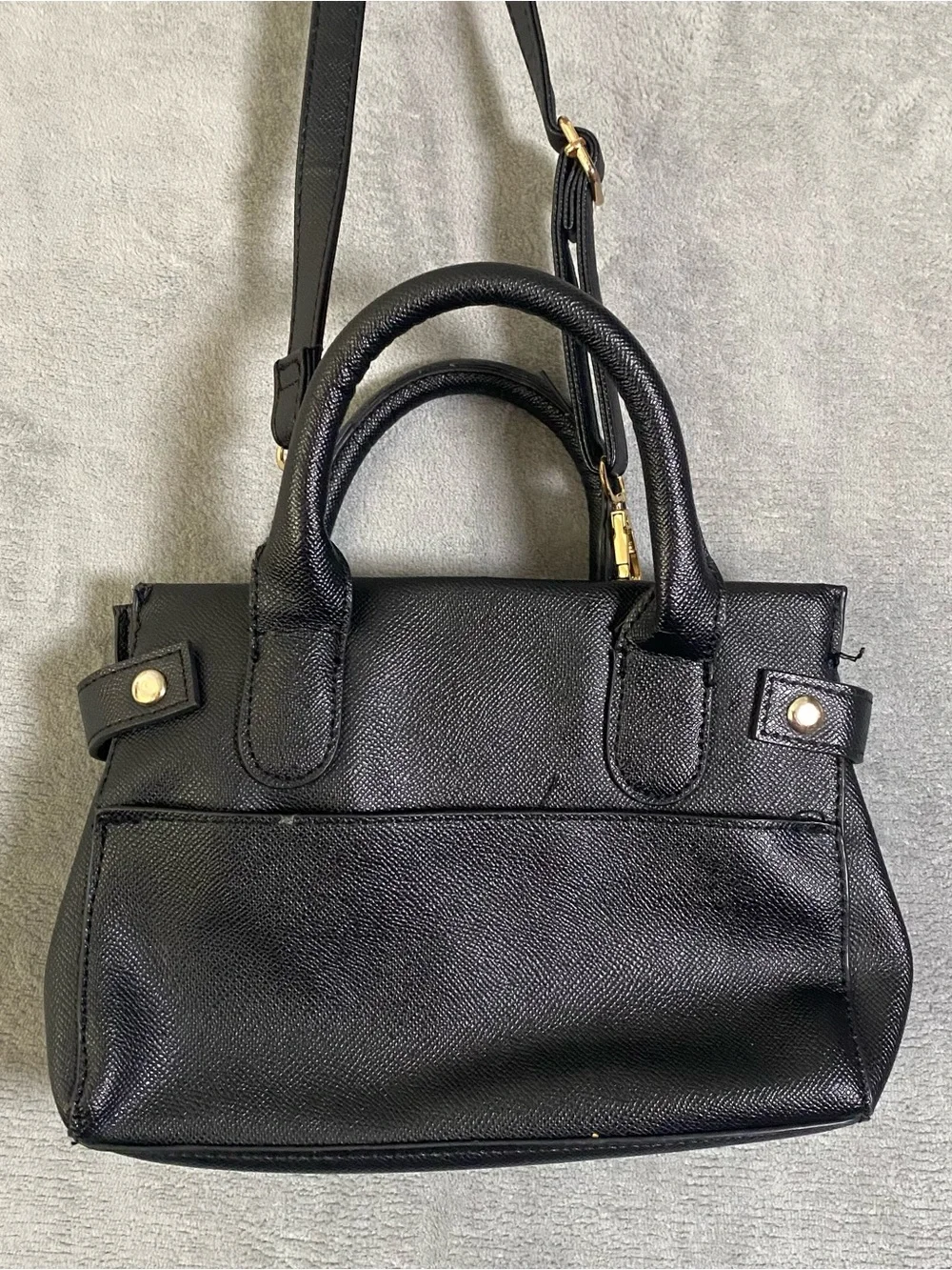 bebe Black Leather‎ Satchel with Gold Accents